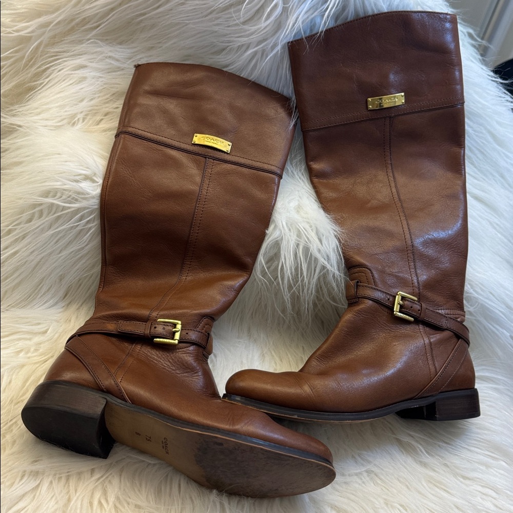Coach Cognac Brown Leather Over-the-Knee Boots - Picture 2 of 7